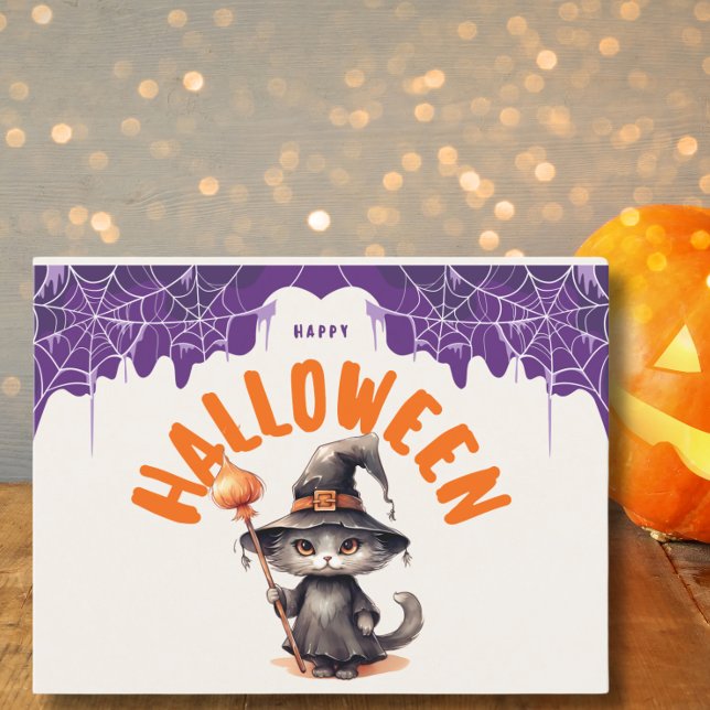 Whimsical Happy Halloween Cat Holiday Postcard (Creator Uploaded)