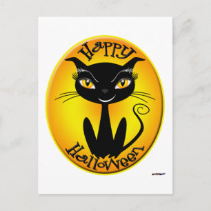 Whimsical Happy Halloween Cat Postcard