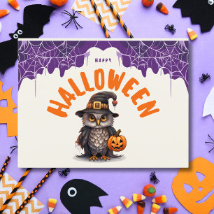 Whimsical Happy Halloween Owl Postcard