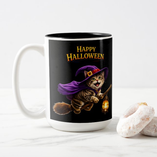 Whimsical happy Halloween two Two-Tone Coffee Mug (With Donut)