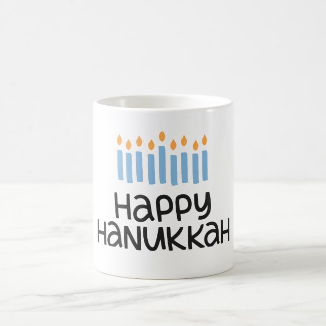 Whimsical Happy Hanukkah fun typography Coffee Mug (Center)