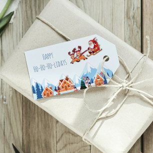 Whimsical Happy Holidays Santa Winter Christmas Gift Tags