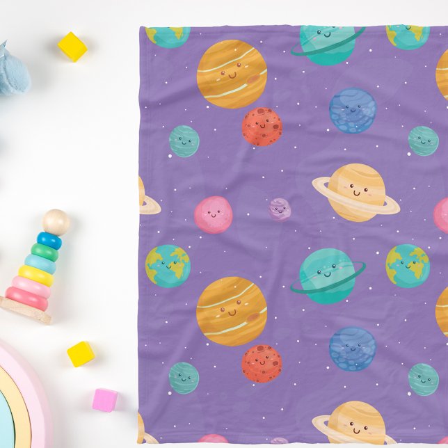 Whimsical Happy Planets Fleece Blanket (Great size for a stroller blanket!)