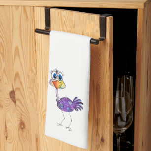 Whimsical Happy Purple Ostrich Kitchen Towel
