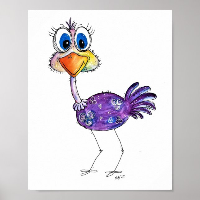 Whimsical Happy Purple Ostrich Poster (Front)