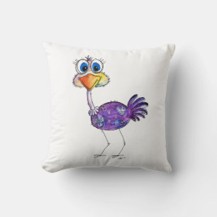Whimsical Happy Purple Ostrich Throw Pillow