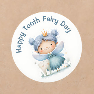 Whimsical Happy Tooth Fairy Day Classic Round Sticker