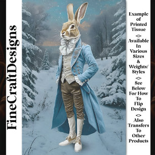 Whimsical Hare Dressed in Blue, Snow CE7 Decoupage Tissue Paper