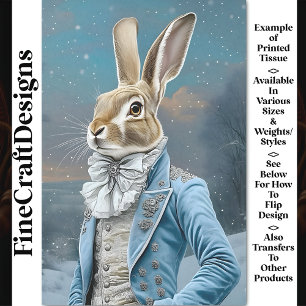 Whimsical Hare Dressed in Blue, Snow CE9 Decoupage Tissue Paper