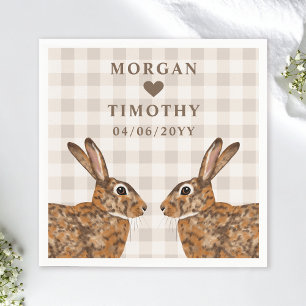 Whimsical Hare Heads With Names And Date Wedding Napkin