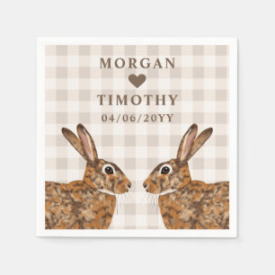 Whimsical Hare Heads With Names And Date Wedding Napkin