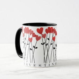 Whimsical Harvesting Hearts Red Heart Flowers Coff Mug
