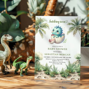 Whimsical Hatching Soon Dinosaur Baby Shower Card