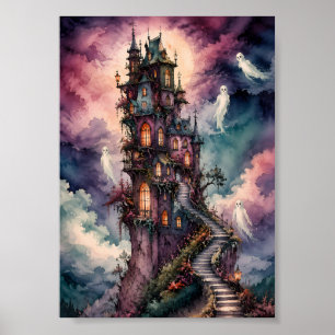Whimsical Haunted Castle Full Moon Whimsigoth Poster