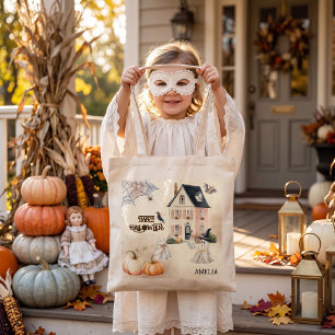 Whimsical Haunted House Ghosts Halloween Tote Bag