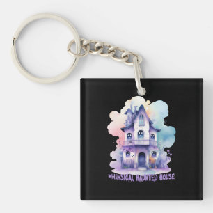 Whimsical Haunted House – Pastel Purple Halloween Keychain