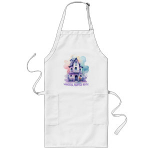 Whimsical Haunted House – Pastel Purple Halloween Long Apron