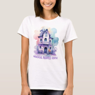 Whimsical Haunted House – Pastel Purple Halloween T-Shirt