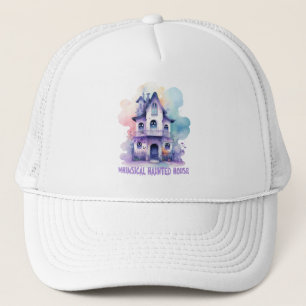 Whimsical Haunted House – Pastel Purple Halloween Trucker Hat