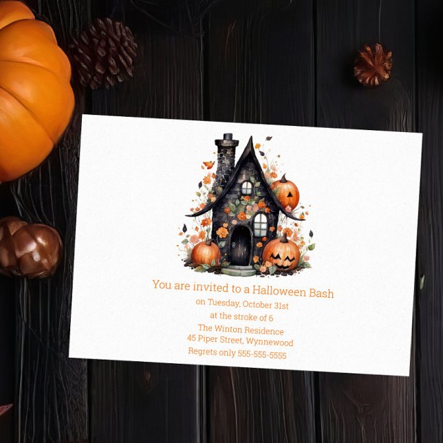 Whimsical Haunted House & Pumpkins Halloween Bash Invitation (Creator Uploaded)