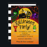 Whimsical Haunted House Skeleton Halloween Party Invitation<br><div class="desc">Customize for your event</div>