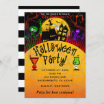 Whimsical Haunted House Skeleton Halloween Party Invitation<br><div class="desc">Customize for your event</div>