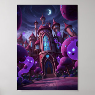 Whimsical Haunted Mansion Floating Ghosts Poster