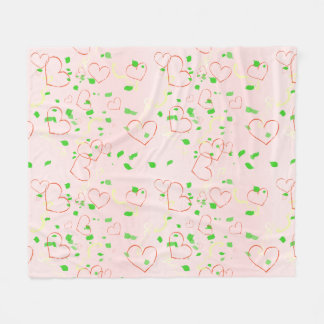 Whimsical heart and leaf design fleece blanket