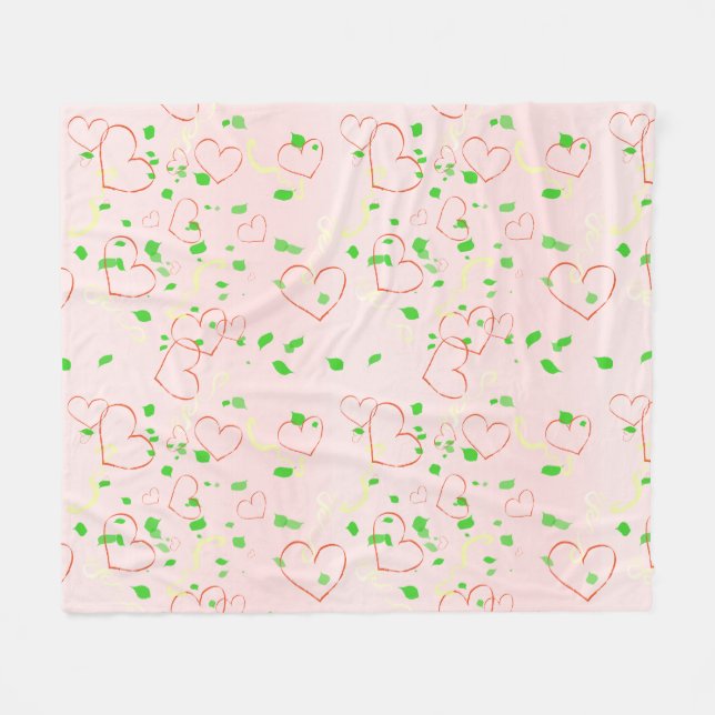Whimsical heart and leaf design fleece blanket (Front (Horizontal))