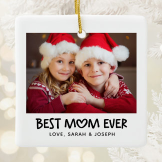 Whimsical Heart Best Mom Ever Holiday Photo Ceramic Ornament