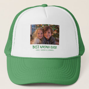 Whimsical Heart Best Mom Ever Holiday Photo Green Trucker Hat