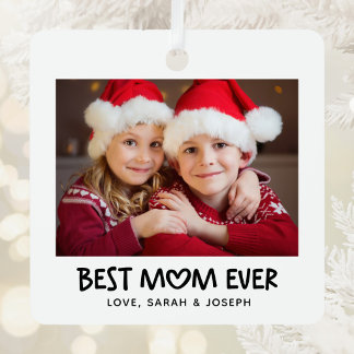 Whimsical Heart Best Mom Ever Holiday Photo Metal Ornament