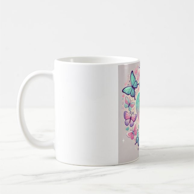 "Whimsical Heart & Butterfly Mug" Coffee Mug (Left)