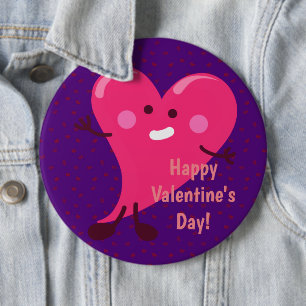 Whimsical Heart Character   Happy Valentine's Day 6 Inch Round Button