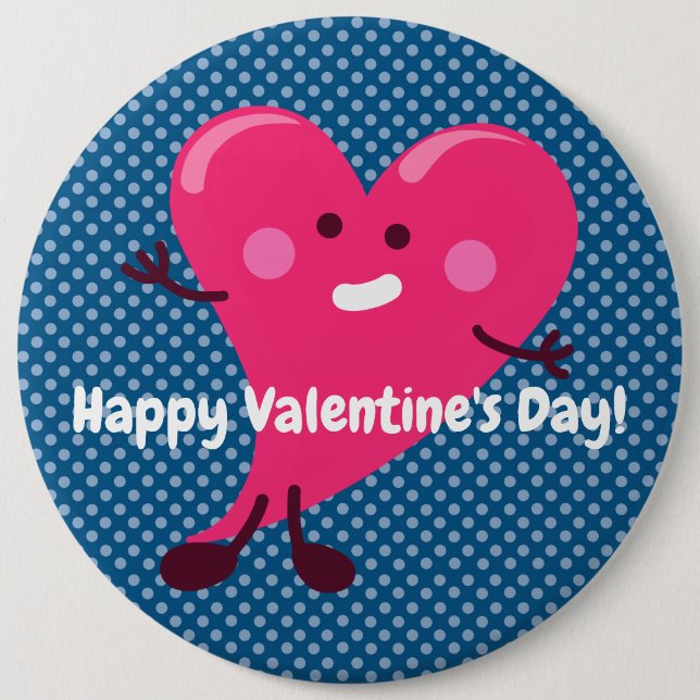 Whimsical Heart Character | Valentine's Day 6 Inch Round Button (Front)