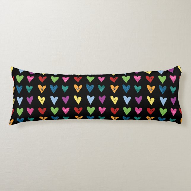 Whimsical Heart Doodles Pattern Body Pillow (Front)