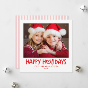Whimsical Heart Family Photo Happy Holiday Card