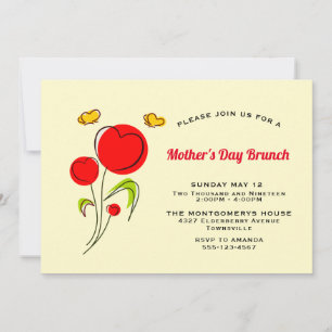 Whimsical Heart Flowers Mother's Day Brunch Invitation
