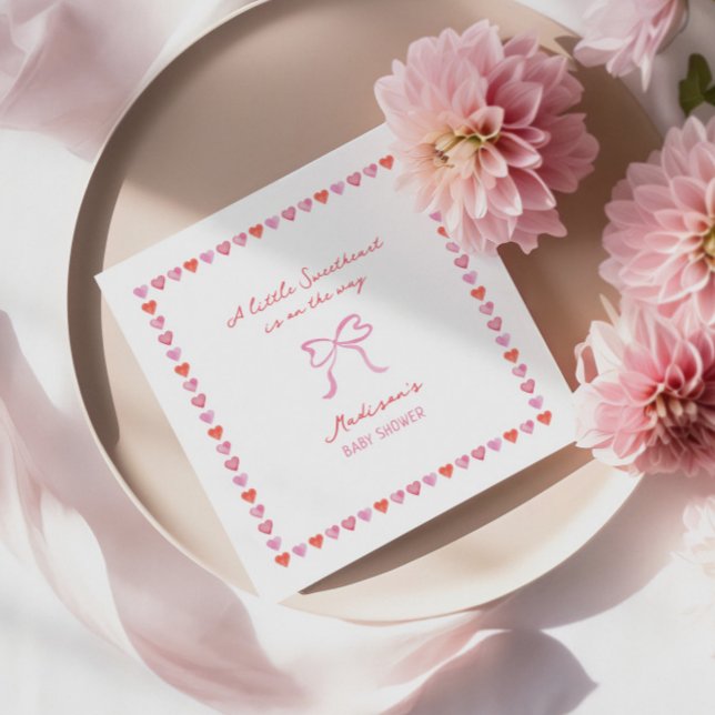 Whimsical Heart Frame Bow Baby Shower Napkin (Creator Uploaded)