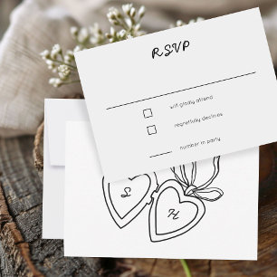 Whimsical Heart Locket Doodle Sketch CUSTOM  RSVP Card