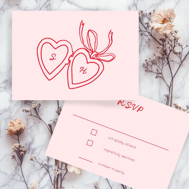 Whimsical Heart Locket Doodle Sketch CUSTOM  RSVP Card (Whimsical Heart Locket Doodle Sketch CUSTOM RSVP Card
)