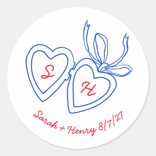 Whimsical Heart Locket Doodle Sketch Modern CUSTOM Classic Round Sticker (Front)