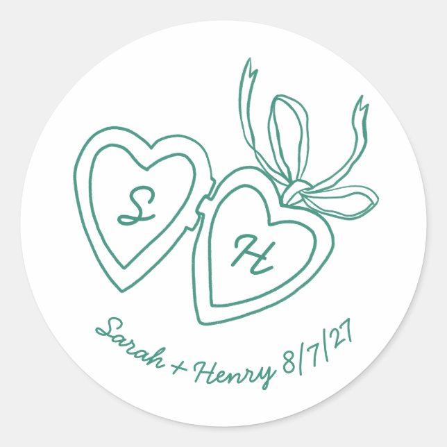 Whimsical Heart Locket Doodle Sketch Modern CUSTOM Classic Round Sticker (Front)
