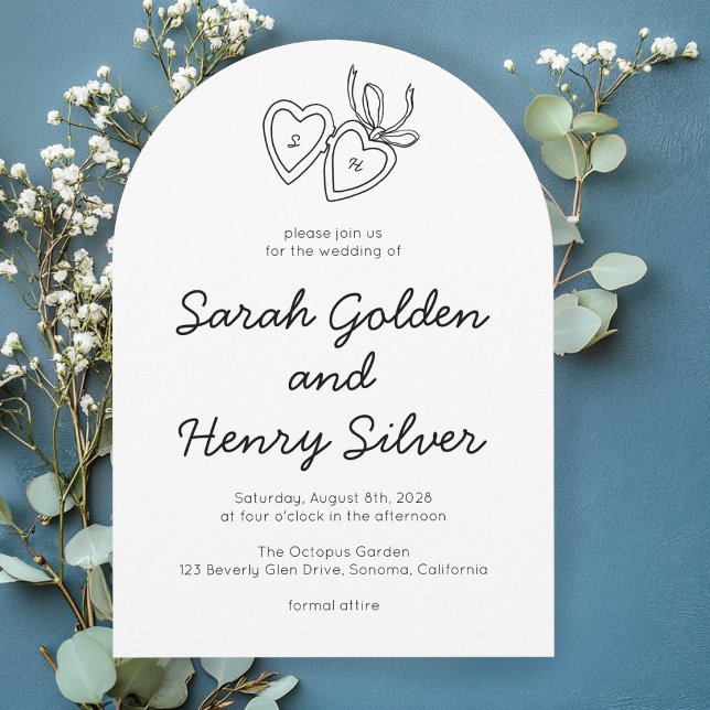 Whimsical Heart Locket Doodle Sketch Modern CUSTOM Invitation (Whimsical Heart Locket Doodle Sketch Modern CUSTOM Wedding Invitation Arch 
)