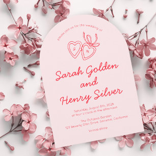 Whimsical Heart Locket Doodle Sketch Modern CUSTOM Invitation