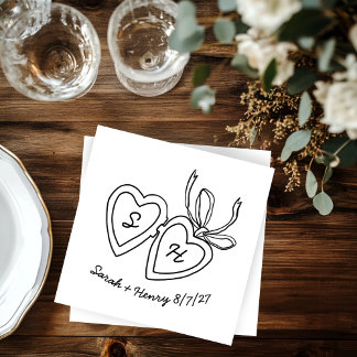 Whimsical Heart Locket Doodle Sketch Modern CUSTOM Napkin