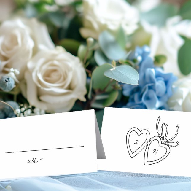 Whimsical Heart Locket Doodle Sketch Modern CUSTOM Place Card (Whimsical Heart Locket Doodle Sketch Modern CUSTOM Place Card
)