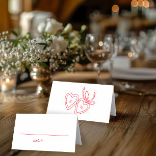 Whimsical Heart Locket Doodle Sketch Modern CUSTOM Place Card