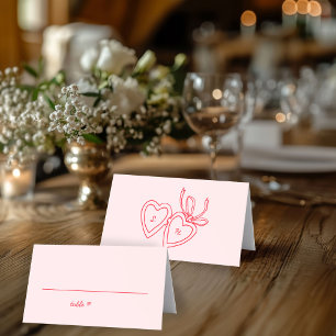 Whimsical Heart Locket Doodle Sketch Modern CUSTOM Place Card