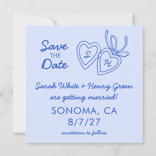 Whimsical Heart Locket Doodle Sketch Modern CUSTOM Save The Date (Back)